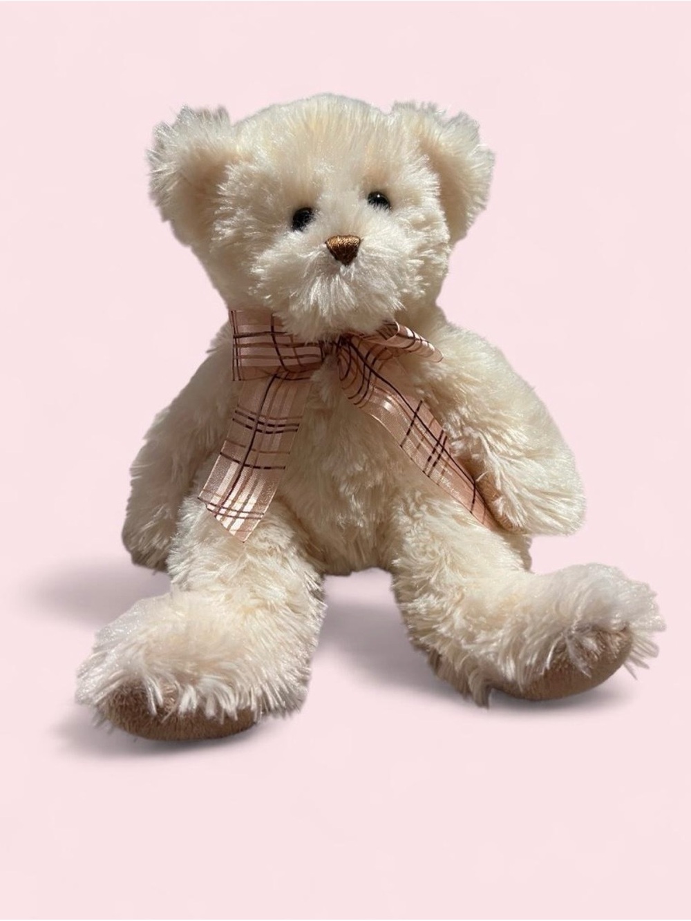 Plush Cream Teddy Bear with Bow - Soft Kids Stuffed Animal